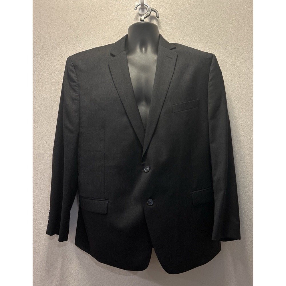 Calvin Klein 2pc Suit Mens Size 46R Black‎ Two Button Wool Jacket & Pants 42x32